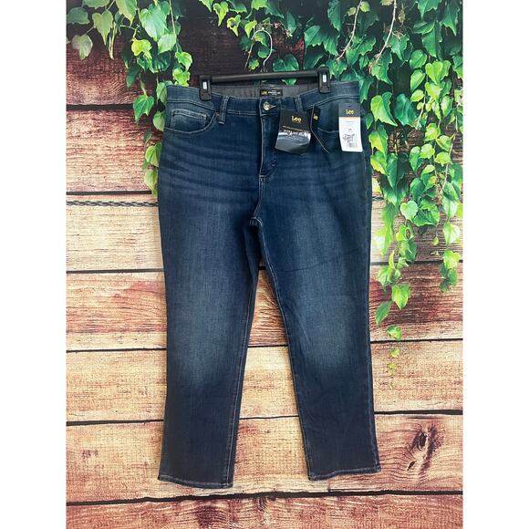 Lee Slim Fit Straight Leg Mid Rise Jeans Womens 16S Short Blue Denim Stretch - Picture 1 of 7